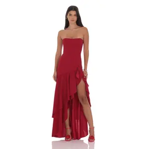 Fishtail Strapless Corset Maxi Dress in Wine