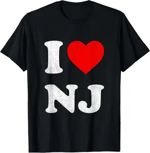 I Love NJ Souvenir I Heart New Jersey T-Shirt Pure Cotton Graphic Tees Menswear Top: Gifts for Men & Women
