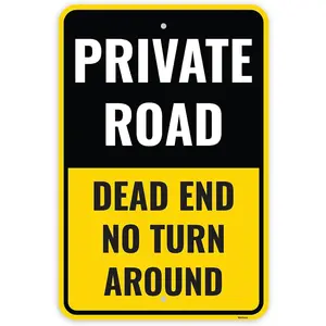 1PC Private Road Dead End No Turn Around Sign, 18 x 12 Inches - Aluminum - No Outlet No Exit No Thru Traffic Metal Sign