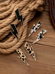 Retro Western Style Women's Fashion Statement Earrings, Exaggerated Lightning and Leopard Cow Print Design, Unique and Versatile Daily Wear Jewelry, Ear Studs