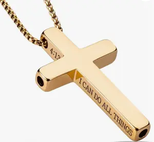Cross Necklace Breathing Tool For Stress & Anxiety Relief Breathwork 316L Stainless Steel Hypoallergenic Durable Design Gold Silver Black Options