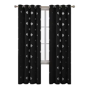 Deconovo Blackout Curtains with Silver Foil Cutout Spatula Pattern, Thermal Insulated White Grommet Window Drapes, Noise Reducing, Room Darkening Curtains for Bedroom/Living Room, No Tiebacks