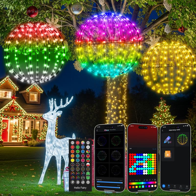 Smart LED Christmas Ball Lights 12 Inch 108 LED Foldable Color Changing Sphere Lights with App Remote Control Waterproof Outdoor Patio Tree Decor