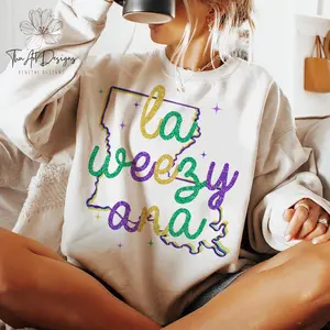 La Weezy Ana Mardi Gras 2025 Shirt, Louisiana Fat Tuesday Crewneck, Funny Fleur De Lis Mardi Gras Hoodie, Hand-Drawn Glitter Brushstroke Design - 90s Y2K Vintage Unisex Shirt