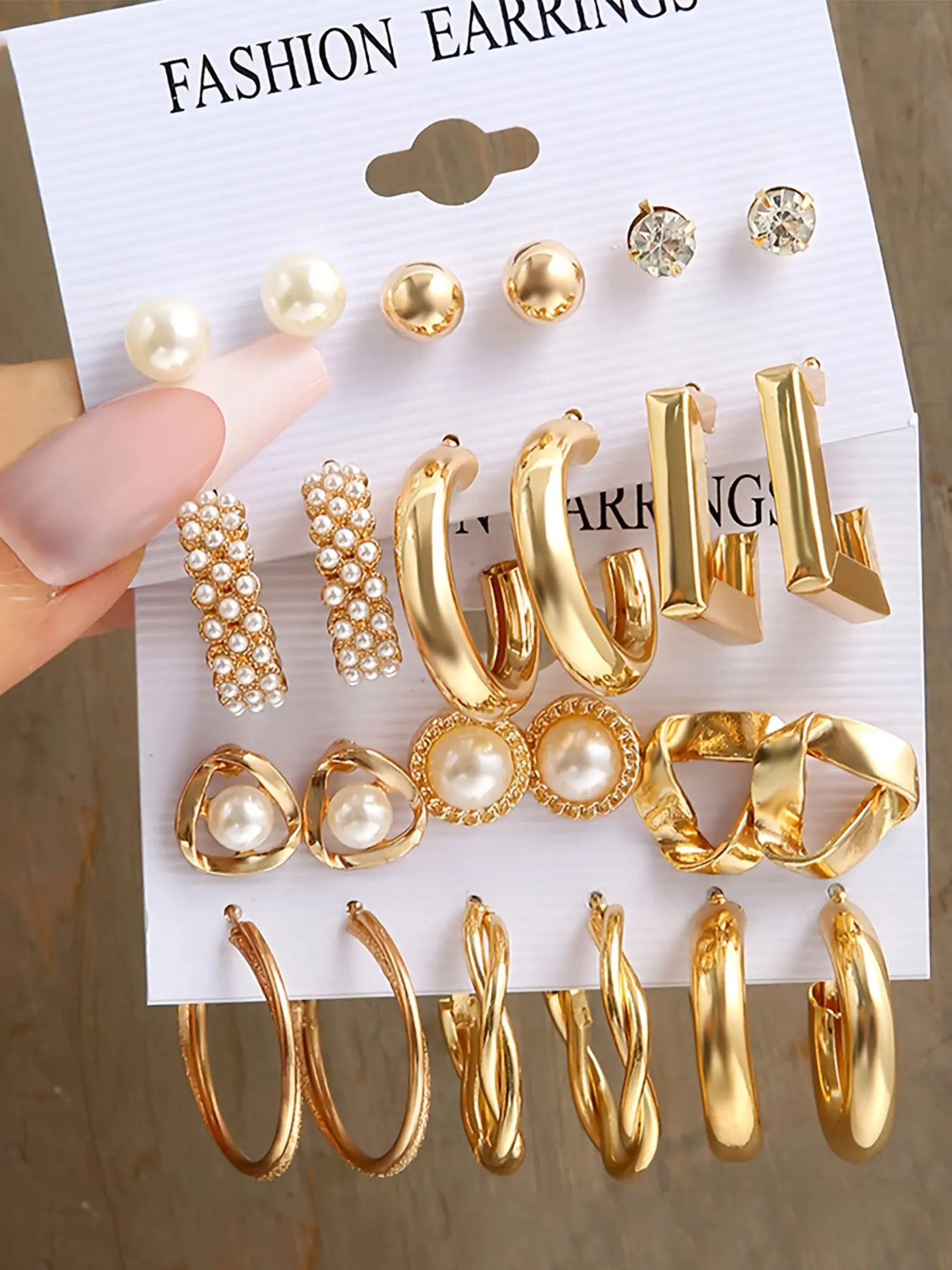24pcs Elegant Imitation Pearl Earrings Set with Sparkling Imitation Rhinestones, Shining Earrings, Stylish Geometric Square and C-Shaped Hoop Design for Daily and Party Wear, Stud Earring, Hoop Earring Sets, Jewelry Accessories
