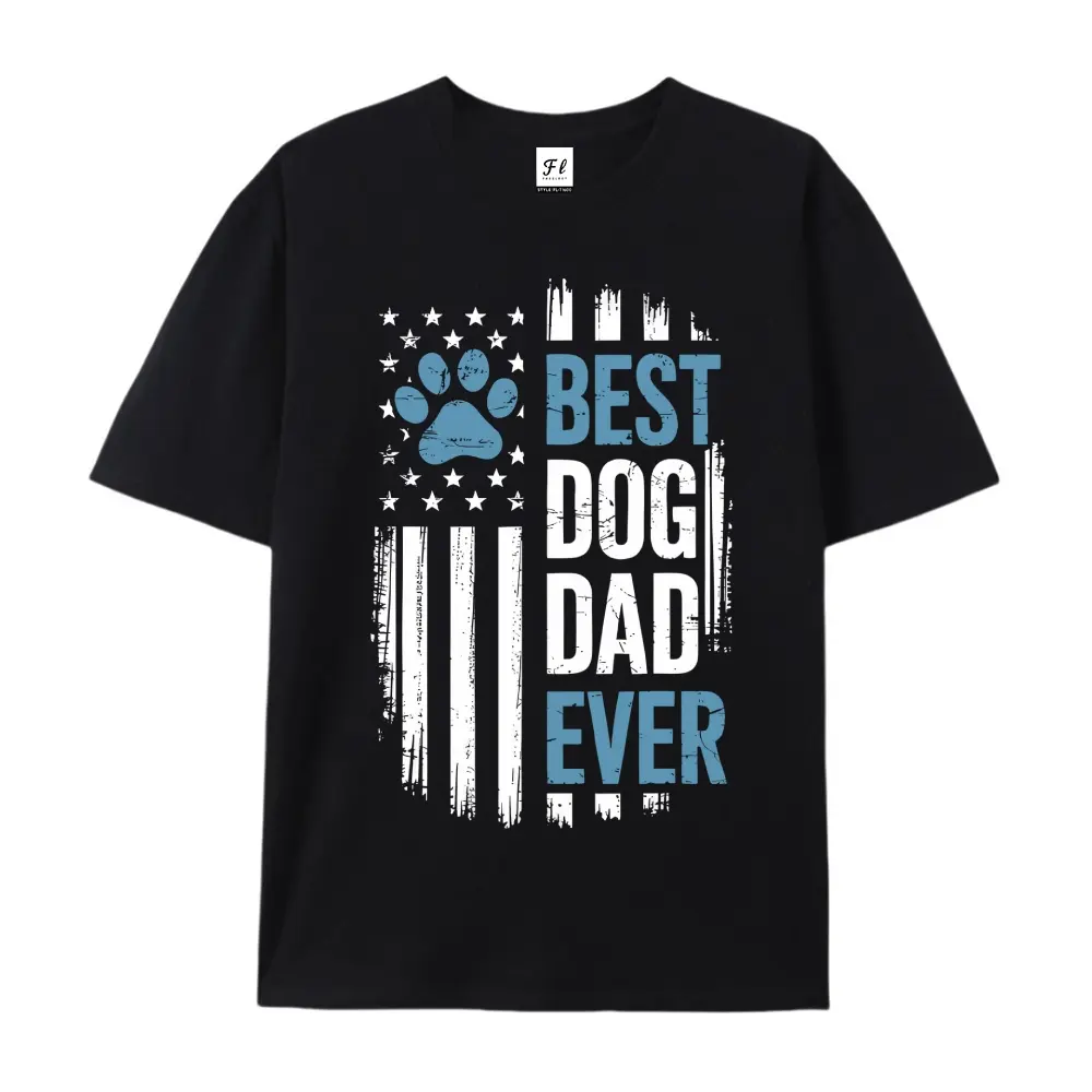 Best Dog Dad Ever T Shirt USA American Flag & Puppy Lover Casual Round Neck Shirt for Father's Day Gift For Outdoor Apparel Suitable for Training & Casual Wear
