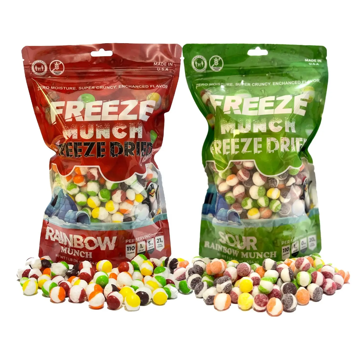 Best Value Bundle - 2 Pounds Freeze Dried Candy Skittlezz (Original Rainbow Munch & Sour Rainbow Munch) Snack Sweet