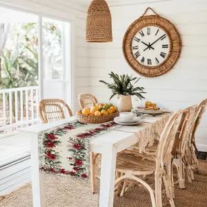 One table runner . The table runner,  serves as a tabletop decoration. Made of polyester fiber, it's a modern - style home decor item suitable for dining rooms, living rooms, kitchens, and outdoor spaces. Reversible Summer Picnic Table Runner