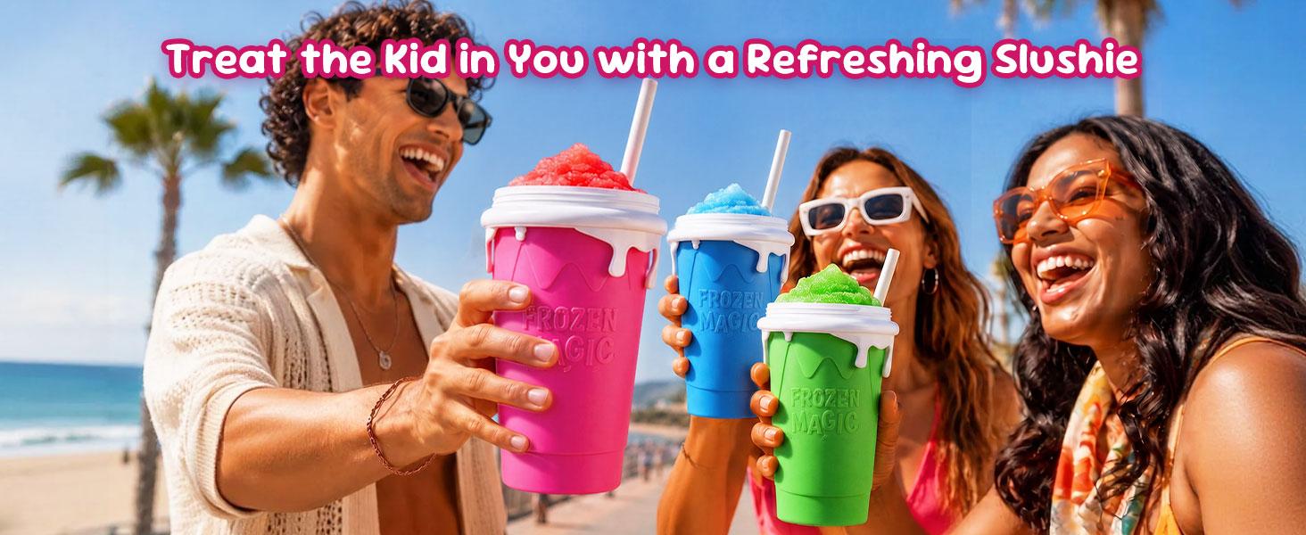 16.9oz Slushie Maker Cup Drinkware, Frozen Magic Squeeze Tool with Lid & Straw, DIY Cooling Container for Juice Milk Yogurt Ice Cream, Kitchenware Gift for Friends, Slushy Maker Cup