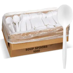 1000 Plastic Disposable Soup Spoons Bulk White Medium Weight Disposable Silverware Plastic Cutlery Spoons