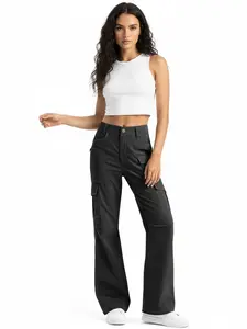 Women's High Waist Wide Leg Pants, Waterproof Lightweight Elastic Fitted Work Casual Outdoor Hiking Trousers, Multi-Pocket Fashion