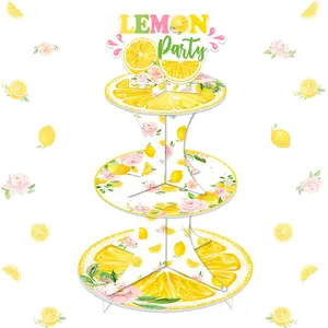 1Set Lemon Party Decorations 3 Tier Lemon Cupcake Stand Lemon Dessert Holder Cake Tower Pastry Display Round for Lemon Birthday Baby Shower Main Squeeze Bridal Shower