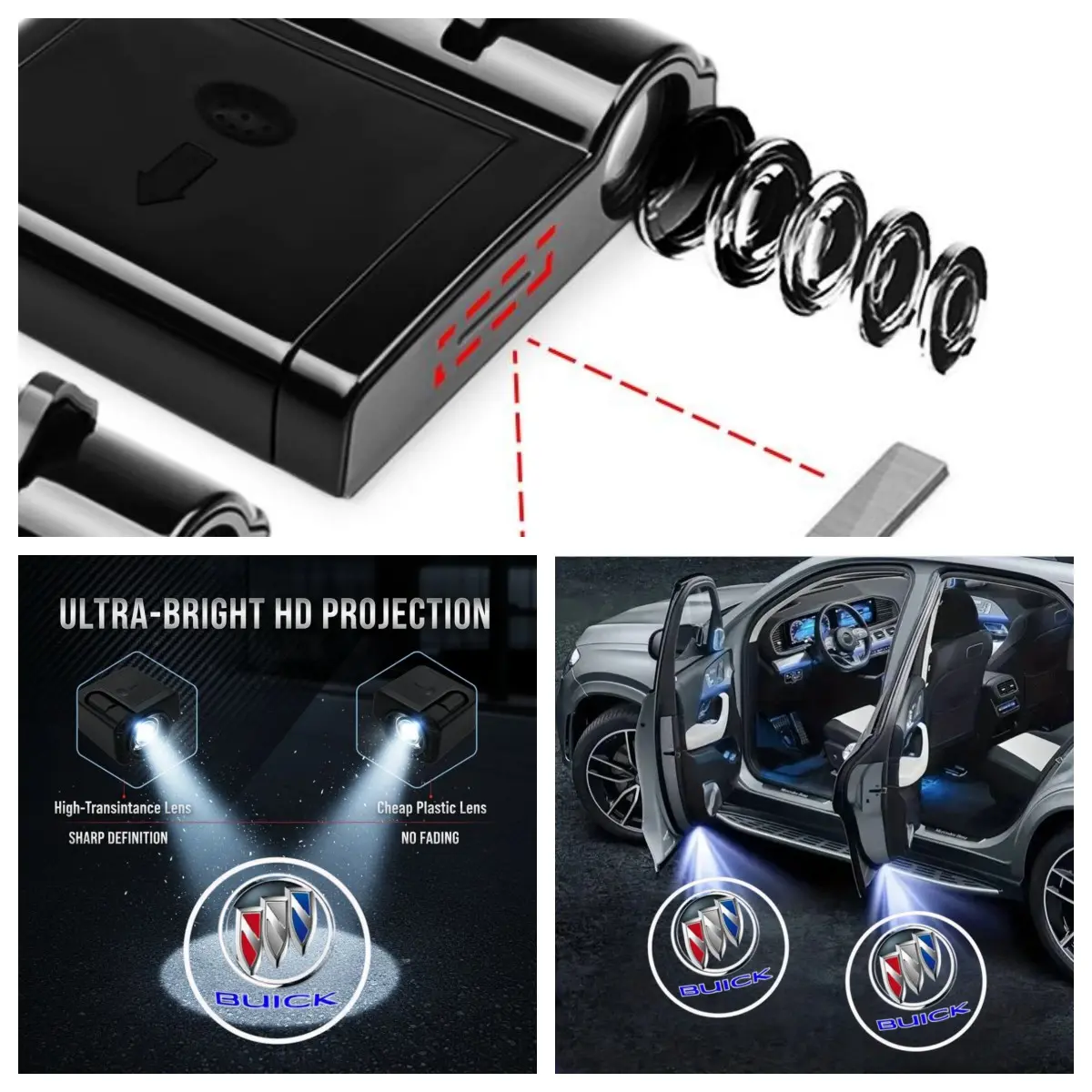 4 Pack Buick Logo Car Door LED Welcome Projection Lights, Fits Buick Encore/enclave/cruze/veloz Series, Plug & Play, No Drilling Required, Waterproof, Car Decorative Light, Welcome Courtesy Light, Car Door Projector Lights, Auto Decorative Light