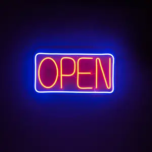 Horizontal Open Neon Signs Dimmable Red Blue LED Lights for Business Window Storefront Restaurant Hotel Bar Cafe Wall Decor