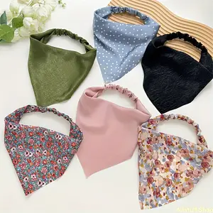 6pcs New Satin Cloth Art Baotou Hair Accessories Women Hair Tie Elastic Triangle Scarf All-match Headdress