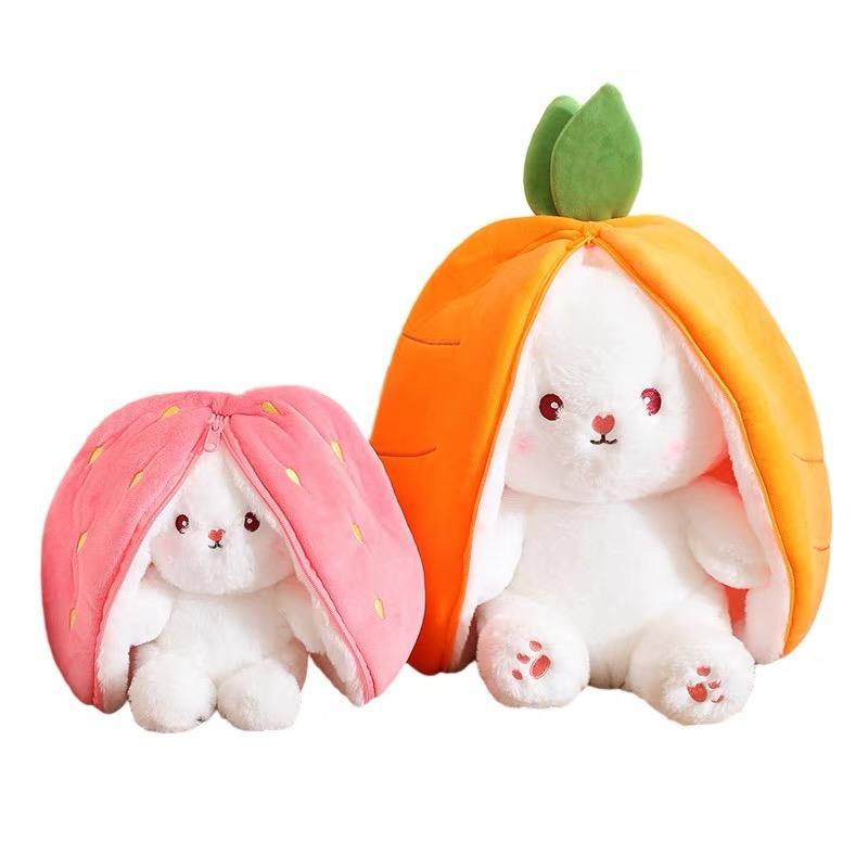 Cute Strawberry Bunny Plush Toy, Soft Kawaii Stuffed Animal, Hug Pillow & Bed Decoration, Furry Friends Plush Doll, Ideal Birthday Gift for Kids & Girls