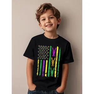 Carnival Mardi Gras USA American Flag Funny Aesthetic Graphic Kid T-Shirt Cute Kid T Shirts Trendy Cool Tees Tops for Kid