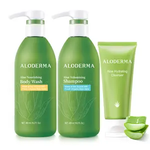 Aloderma Shower Set: Nourishing Body Wash, Volumizing Shampoo, Hydrating Cleanser