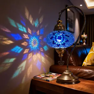 Mozaist Turkish Mosaic Swan Neck Table Lamp with Bulb Included Blue Handcrafted Glass Beads 45cm Height E12 LED Compatible Home Decor Gift