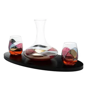 Artisanal Hand-Painted Decanter & Stemless Wine Glasses Set – Mother’s Day, Wife, Mom, or Friends – Romantic Stained Glass Windows, 2-Piece Set – Birthday or Housewarming Gift Idea
