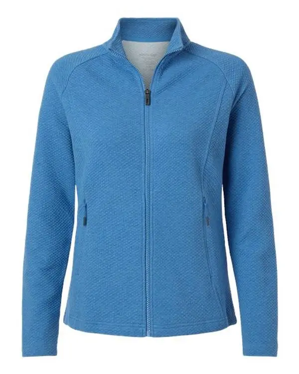 Women's North End NE727W Spirit Textured Full-Zip Cotton Blend Jacket - Fitted Cut, Plain Knit, UPF 40+ Protection, Basic Casual Outerwear with Zipper