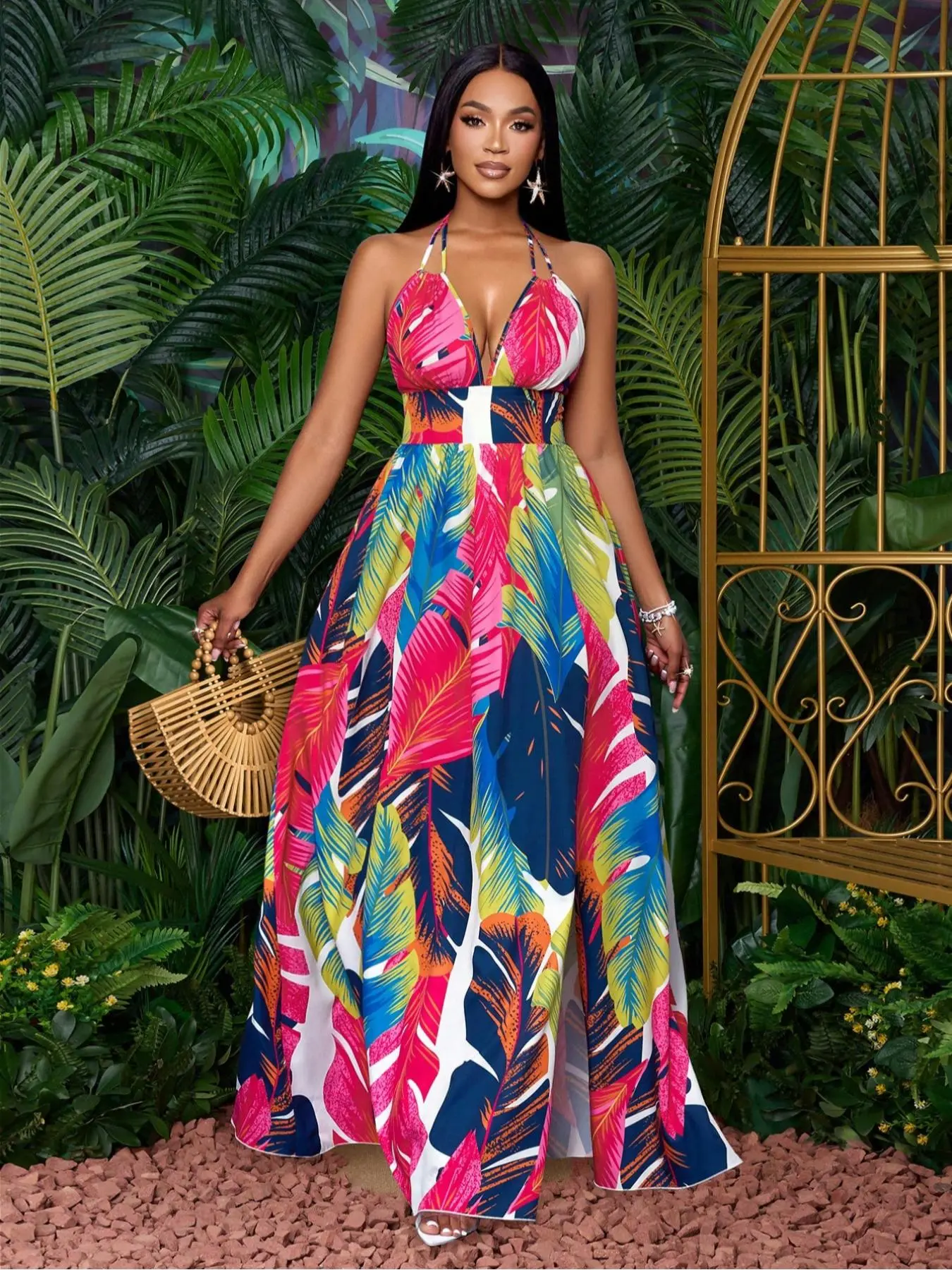 Women's All Over Print Tie Back Halter Neck Dress, Boho Casual Sleeveless Long Dress for Beach Holiday Vacation, Ladies Summer Clothes - TikTok Shop Women's All Over Print Tie Back Halter Neck Dress, Boho Casual Sleeveless Long Dress for Beach Holiday Vacation, Ladies Summer Clothes - TikTok Shop