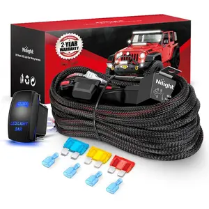 Nilight Wiring Harness Kit Nylon 14 AWG 2 Leads 12V 5Pin Rocker Switch Laser On Off Power Relay Blade Fuse for LED Light Bar Off Road Lights on Cars Jeep Boat Trucks