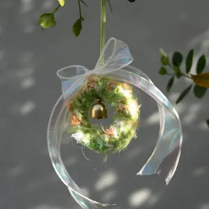 Fairy Dust Mini Wreath Charm – Handmade Valentine’s Day Gift, Green Whimsical Fiber Art For GF or BF, Yarn Hanging Décor