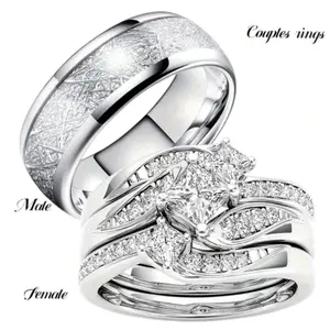 1/2 Pair Couple Rings, Stainless Steel Engagement Rings For Men, Wedding Rings For Women With Zirconia Stones, Birthday / Valentine's Day Gifts