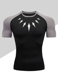 Men's Dragon Print Compression T-Shirt, Quick-Dry Breathable Stretch Fabric, Tight-Fitting Short Sleeve Top for Fitness and Outdoor Activities, Workout Rash Guard