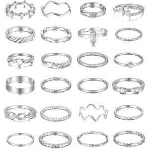 25 count  Stackable Ring Set for Women, Chunky Knuckle Finger Midi Rings,  Simple Stacking Cute Rings Pack Trendy Stuff  Gt