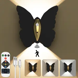 Non drilling installation and detachable, Perfect for renters/Renters Friendly Butterfly Motion Sensor Wall Light, 3000k-6000k Color Temperature, 5 Brightness Levels, Rechargeable Battery, Magnetic Installation