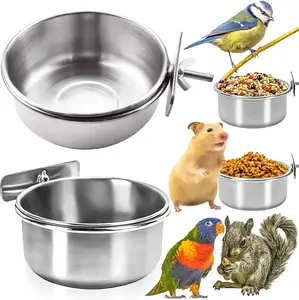 Motbach 2 Pack Bird Feeding Bowls Cups Parrot Food Water Dishes, Stainless Steel Bird Bowl Cup Dish with Clamp, Birdcage Feeder Pet Cage Bowls for Cockatiel Budgie Conure Macaw Parakeet Small Animal MotBach