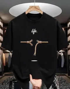 Trendy Life Tee - Creative Rope Design Shirt, Unique Street Art Top, Unisex Casual Summer Outfit,Personalized short-sleeved T-shirt, suitable for both men and women, with a casual style. Loose and fitted design.