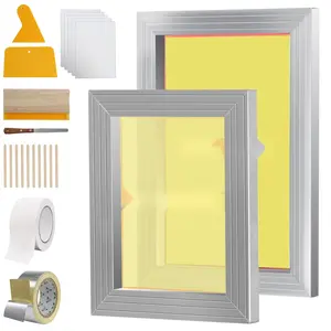 Screen Printing Kit With Aluminum Silk Screen Frames In 8x10 And 10x14 Inch Sizes, 110 Mesh Count, Includes Squeegees, Tapes, Transparency Films, And T-Shirt DIY Printing Accessories