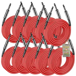 10 PACK - 25FT Speaker Cables by FAT TOAD | Quarter Inch 12 AWG Gauge Wire for Amp, Music Studio Recording & Stage Gear | 1/4" to 1/4 Male Jack Professional Pro Audio Red DJ Speakers PA Patch Cords