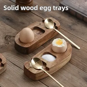 2 PCS-Acacia Wood Wooden Egg Tray with Egg Puncher, Natural Egg Cup Stand for Perfect Soft or Hard Boiled Eggs, Rustic Kitchen Decor and Breakfast Storage, Handmade Sustainable Gift for Foodies and Home Cooks