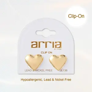 Arria Lustrous Gold Plating Heart Clip-On Earrings – 16mm