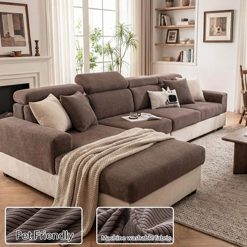 1 Piece L-Shape Elastic Fleece Sofa Cover, Pet-Friendly Non-Slip Sofa Protector, Easy Wash Living Room Soft Sofa Cover, Elastic Stretch Slipcover, Washable Couch Slipcover, Washable Couch Covers, Couch Protectors