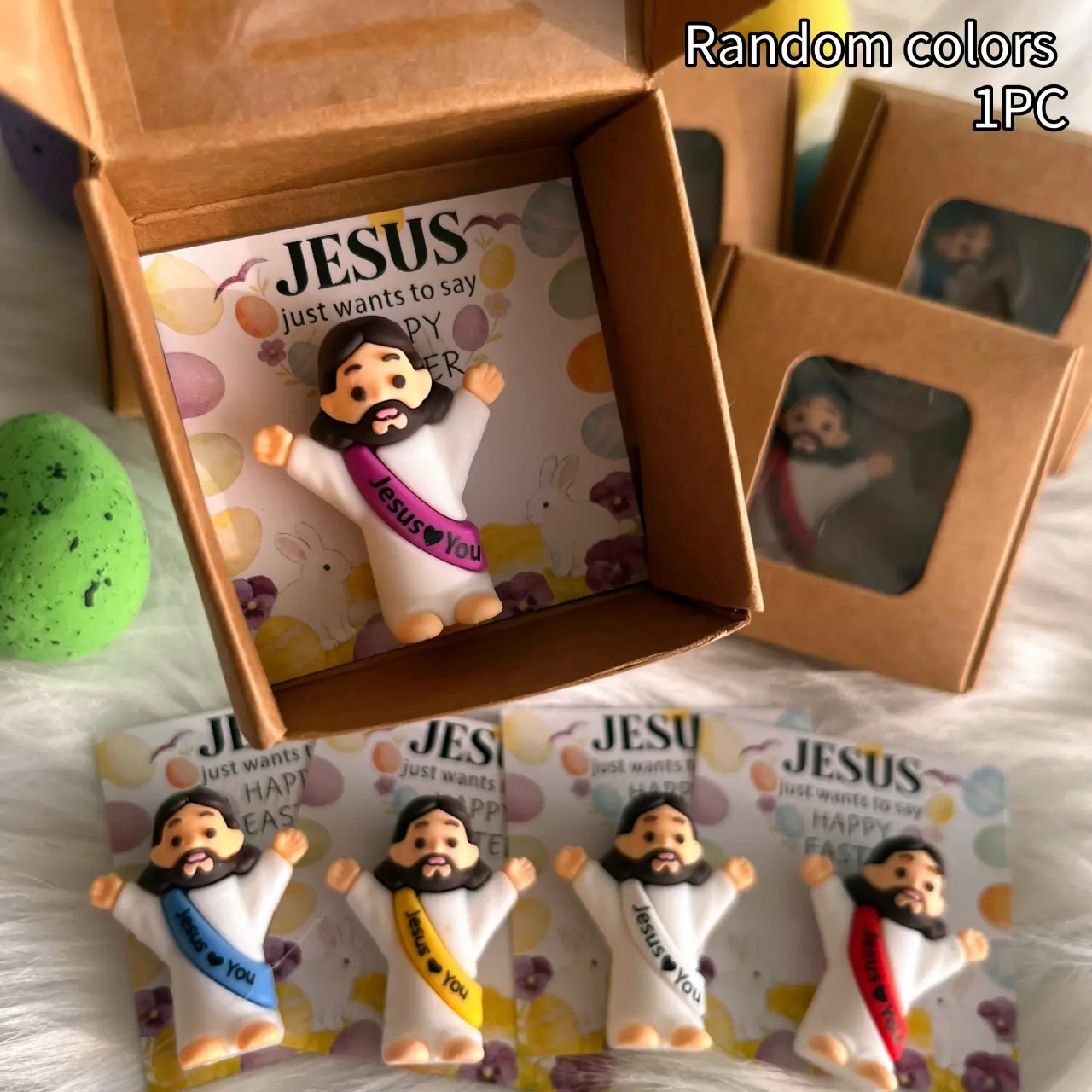 1pc Mini Jesus Figurine for Emotional Support, Desktop Stress-Relief Religious Home Decor, Religious Decoration, Heartwarming Gift for Girls and Friends, Creative Religious-Theme Keepsake for Easter, Inspirational Card Included