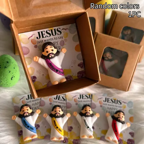 1pc Mini Jesus Figurine for Emotional Support, Desktop Stress-Relief Religious Home Decor, Religious Decoration, Heartwarming Gift for Girls and Friends, Creative Religious-Theme Keepsake for Easter, Inspirational Card Included