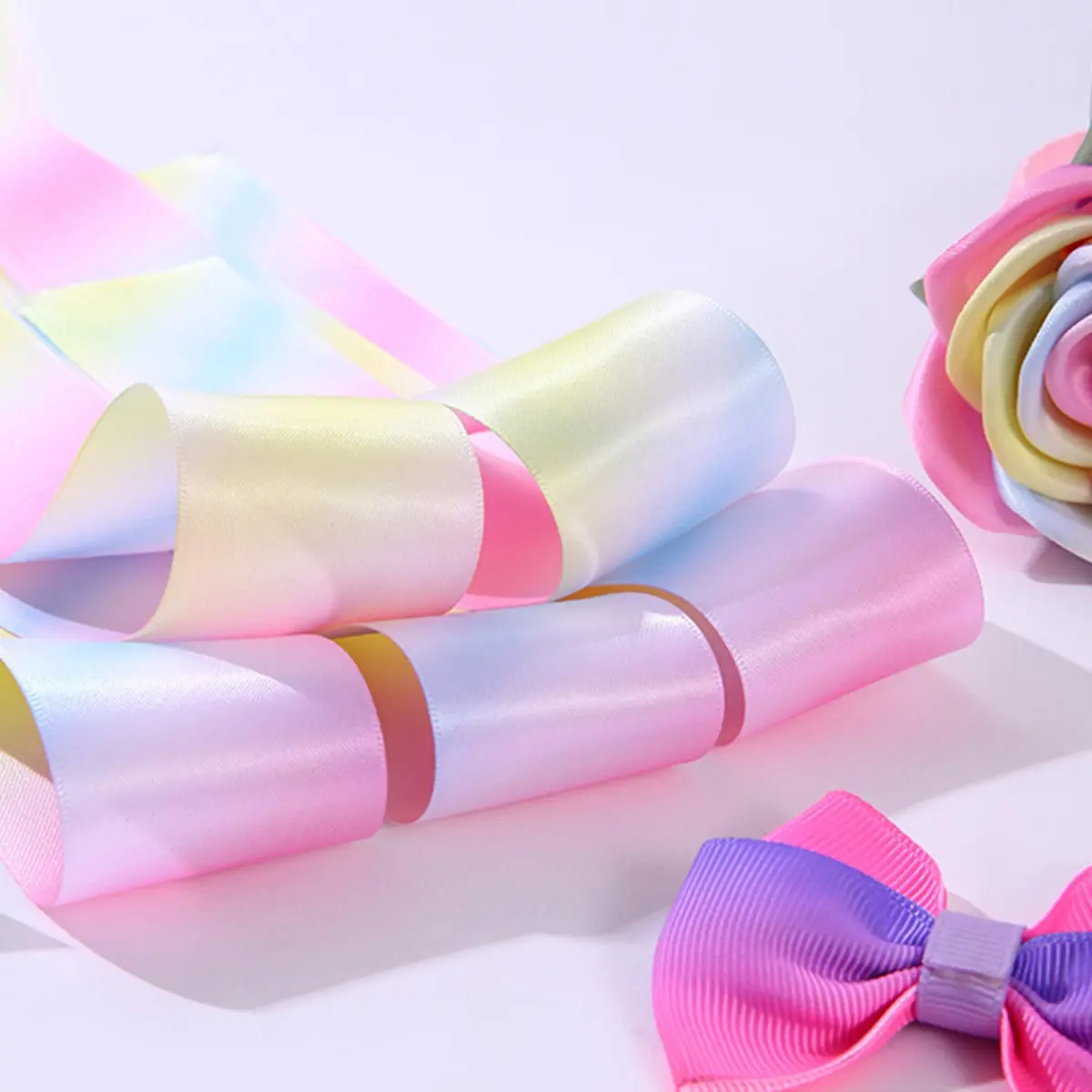 Vibrant Gradient Ribbon Roll - 3m, Multiple Widths (25mm/38mm), Rainbow Color, DIY Bow, Gift Wrapping, Christmas & Wedding Decor, Crafting, Decorative Ribbons