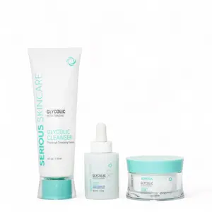 Serious Skincare Glycolic Skin Retexturizing Trio Set - Exfoliating Serum, Moisturizer, and Cleanser for Smooth, Radiant Skin