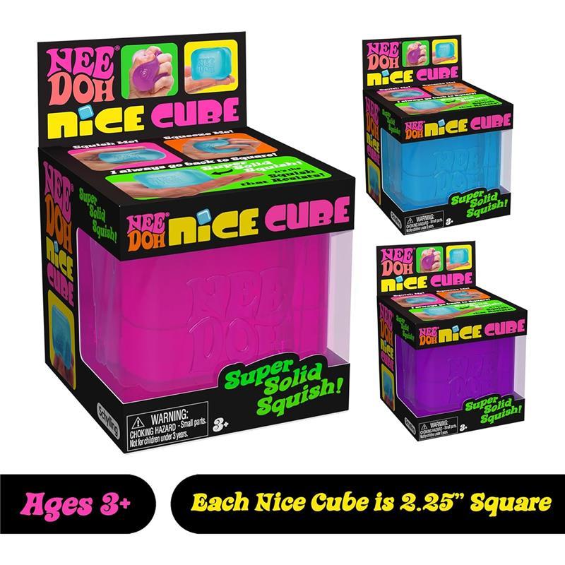 NeeDoh Nice Cube - Sensory Squeeze Toy with Super Solid Squish - 2.25" Cube - Color May Vary (Pack of 1) Textured Sensory