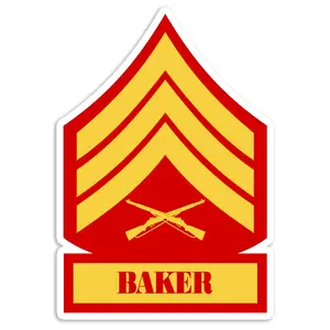 US Marine Corps Sergeant Baker Last Name USMC E5 Rank Chevrons Retired Veteran Prior Service Enlisted Car Truck 4" Military Sticker Decal