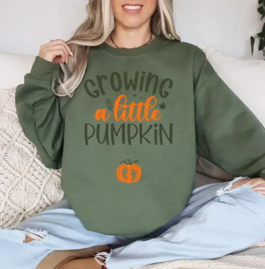 Growing A Little Pumpkin T-Shirt, Sweatshirt, Hoodie – Cute Fall Pregnancy Announcement, Autumn Maternity Outfit, Cozy Baby Reveal Gift For Expecting Moms
