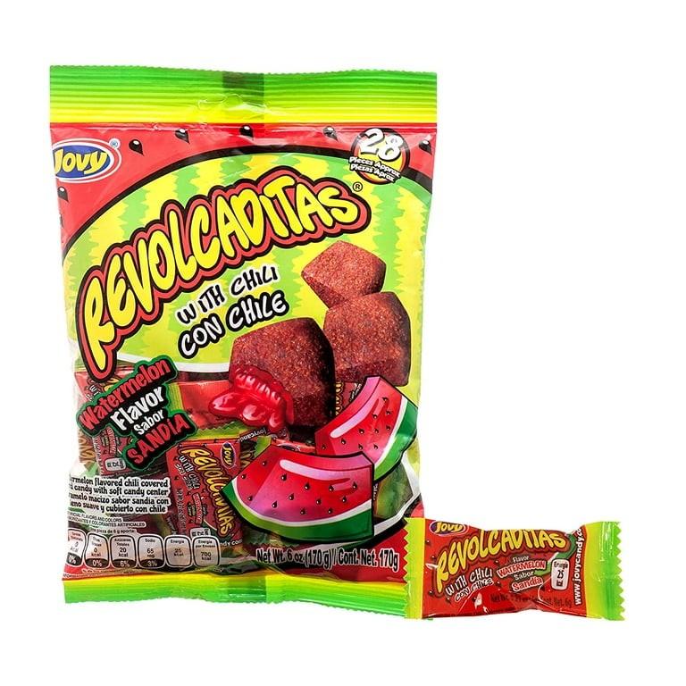 Revolcaditas Sandia, watermelon flavored chili covered hard candy with soft candy center bag with 28 pieces