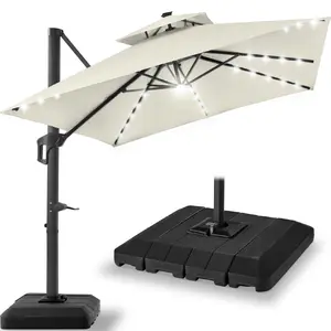 Best Choice Products 9x12ft 2-Tier Square Outdoor Solar LED Cantilever Umbrella w/ 360-Rotating Base  –