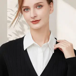 Lady's White Vertical Striped Pointed Collar: With a minimalist and neat texture, it is suitable for professional ladies as a collar for outfits like business office wear.