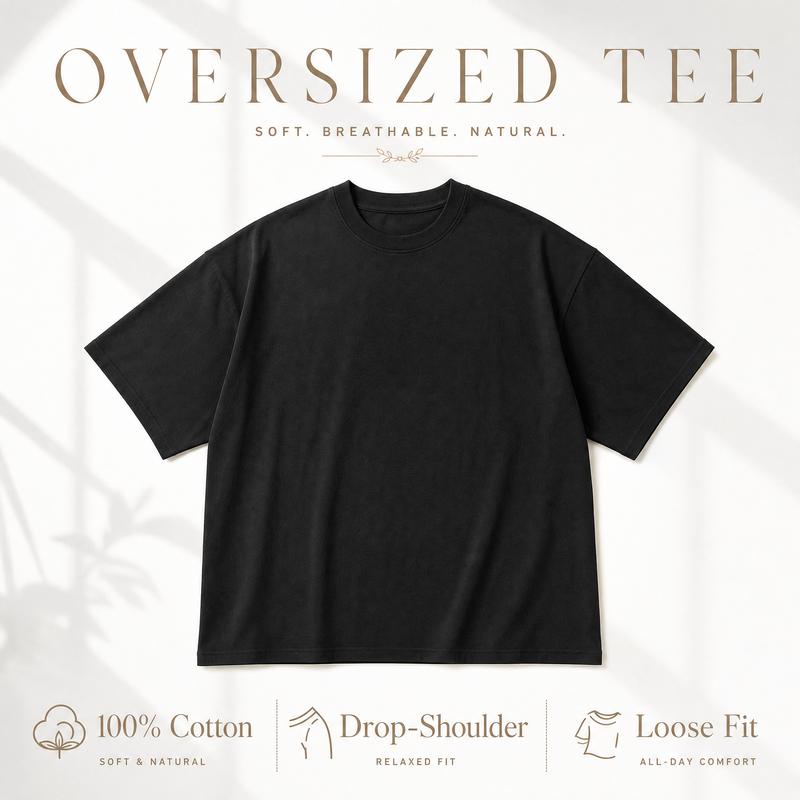 Oversized Tee - 100% Cotton Drop-Shoulder Loose Fit T-Shirt for All-Day Comfort